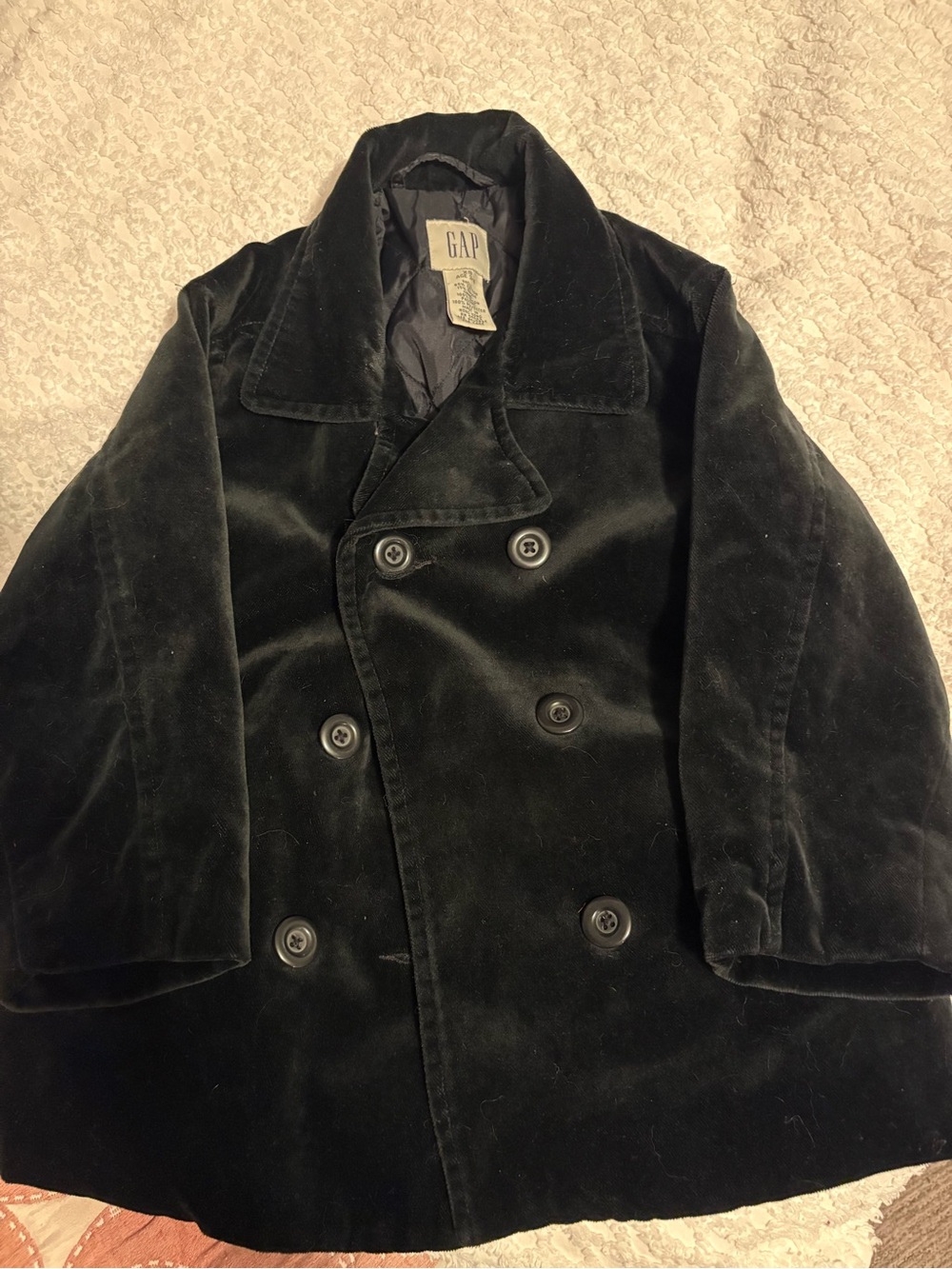 GAP Black Velvet Double-Breasted Pea Coat for Kids
